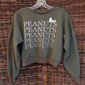 Peanuts Snoopy Green Crop Sweatshirt Women's Medium Cartoon Loungewear Comics
